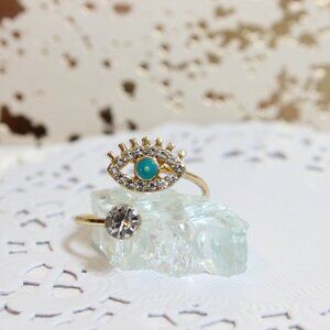 🧿 Elegant Gold Tone Turquoise Rhinestone Evil Eye Wrap Ring Adjustable Ring 🧿
